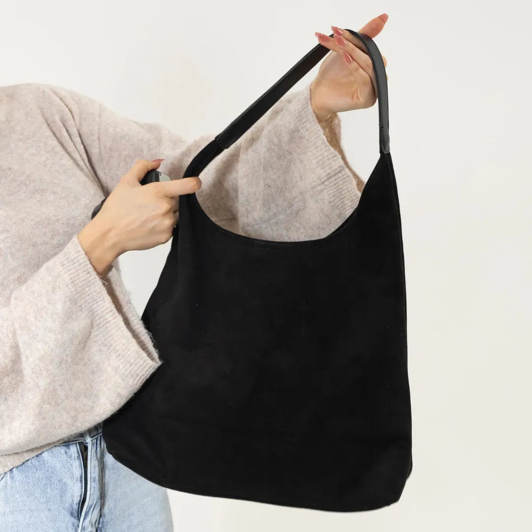 Hobo Bag Faux Suede with Magnetic Closure, Pouch and Laptop Fit