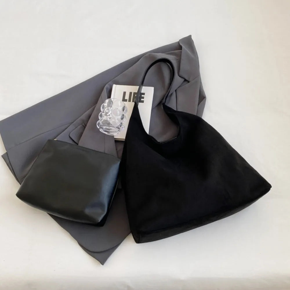 Hobo Bag Faux Suede with Magnetic Closure, Pouch and Laptop Fit