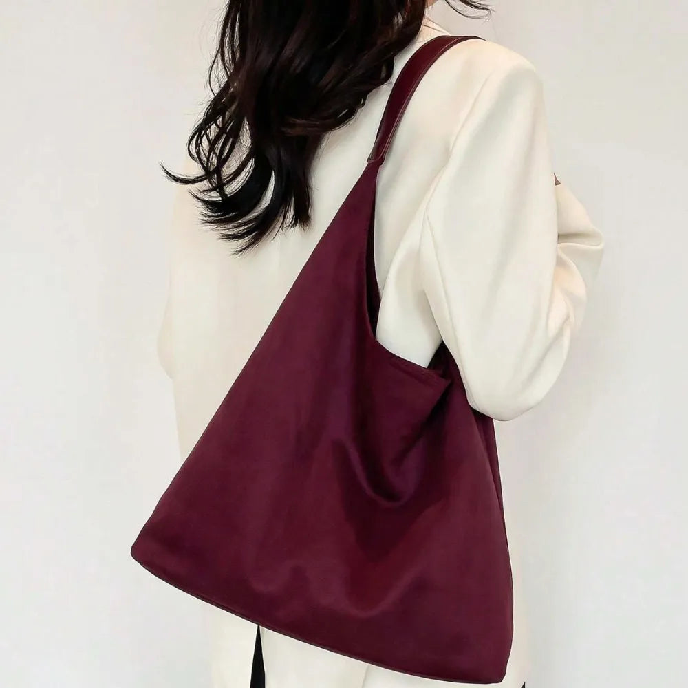 Hobo Bag Faux Suede with Magnetic Closure, Pouch and Laptop Fit