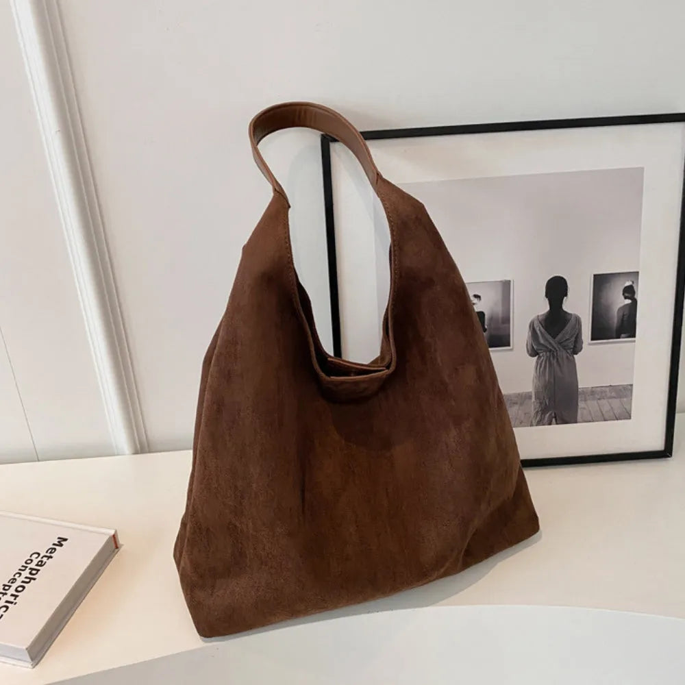 Hobo Bag Faux Suede with Magnetic Closure, Pouch and Laptop Fit