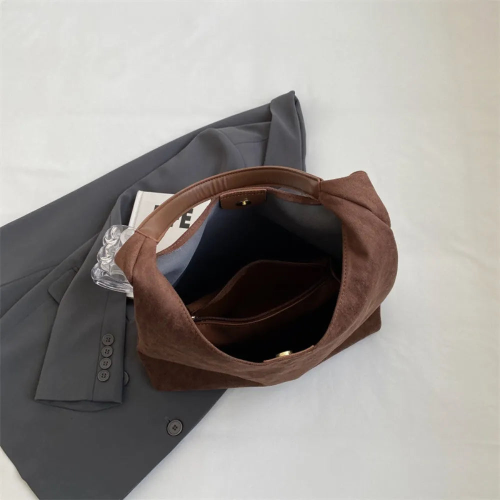 Hobo Bag Faux Suede with Magnetic Closure, Pouch and Laptop Fit