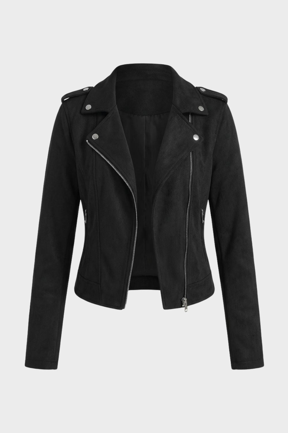 Biker Jacket Polyester with Asymmetric Zip and Lapel Collar