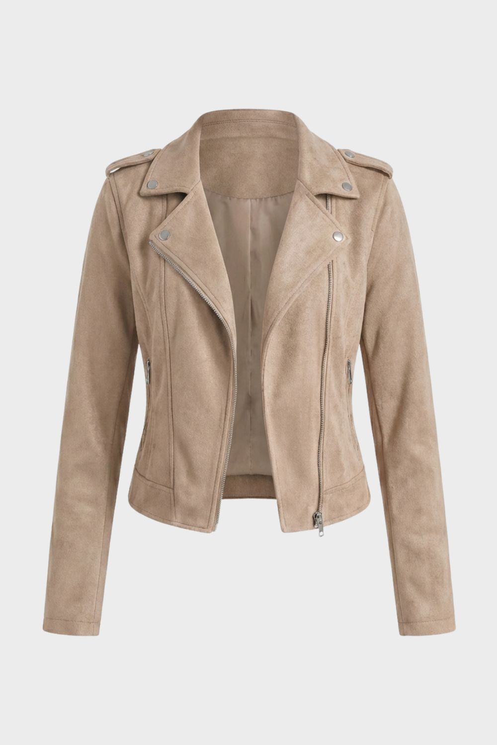 Biker Jacket Polyester with Asymmetric Zip and Lapel Collar