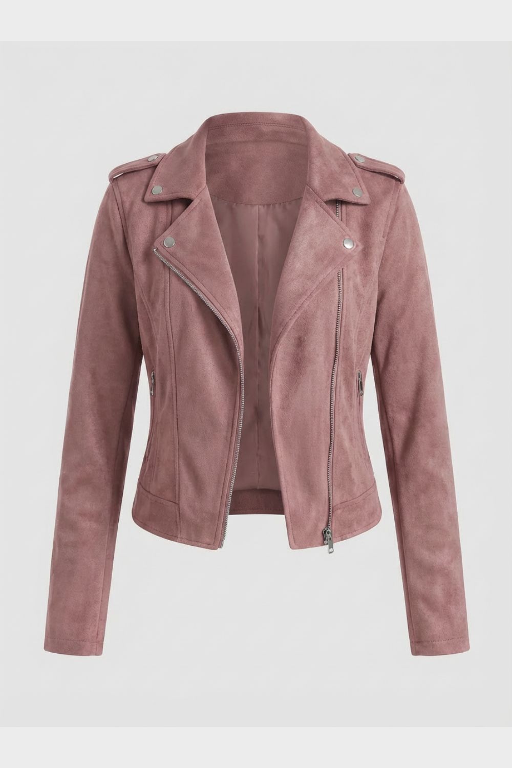 Biker Jacket Polyester with Asymmetric Zip and Lapel Collar