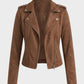 Biker Jacket Polyester with Asymmetric Zip and Lapel Collar