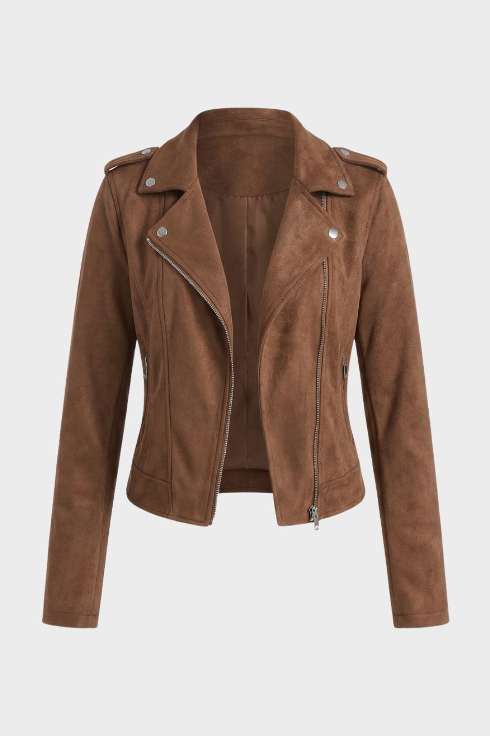 Biker Jacket Polyester with Asymmetric Zip and Lapel Collar