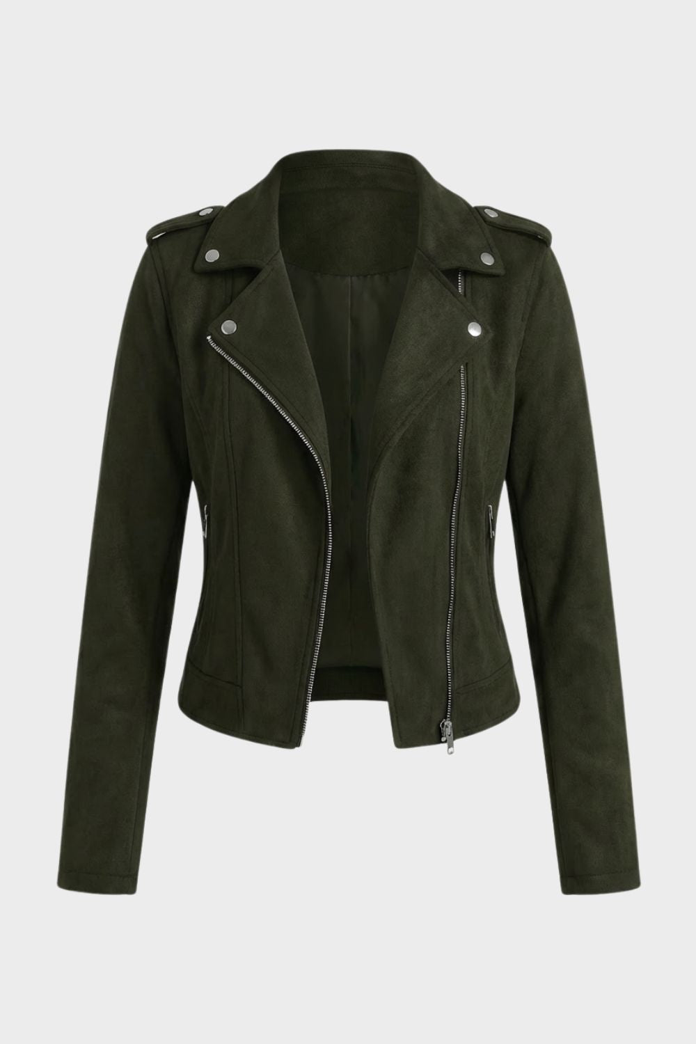 Biker Jacket Polyester with Asymmetric Zip and Lapel Collar