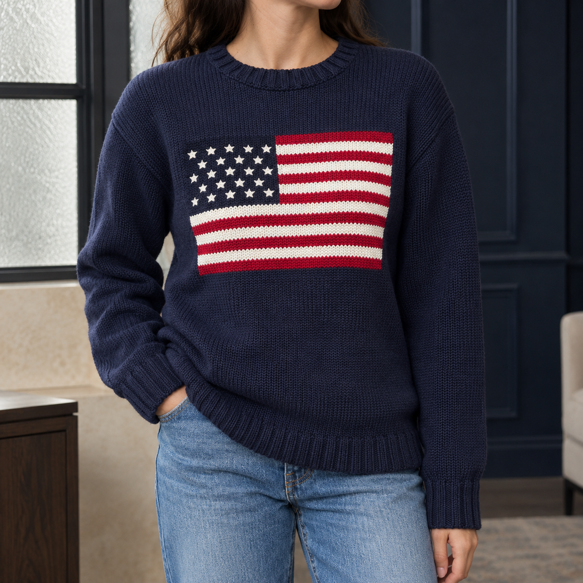 American Flag Chunky Jumper