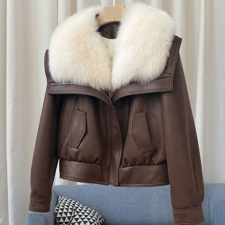 Jacket Faux Leather with Plush Faux Fur Collar, Relaxed Fit