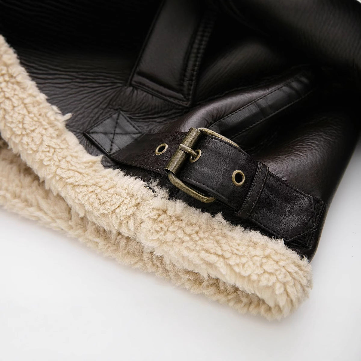 Jacket Faux Leather with Faux Shearling Collar and Cuffs