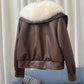 Jacket Faux Leather with Plush Faux Fur Collar, Relaxed Fit