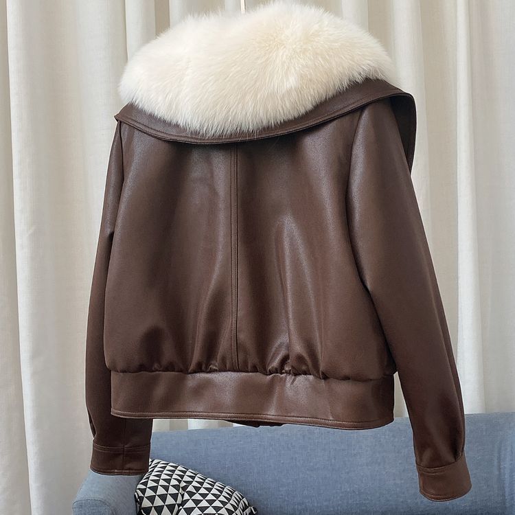Jacket Faux Leather with Plush Faux Fur Collar, Relaxed Fit