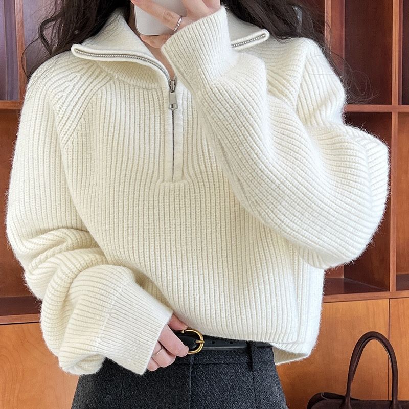 Soft-Touch Oversized Quarter-Zip Jumper