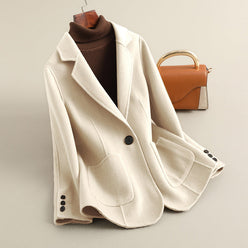 Blazer Wool Blend Longline with Notched Lapel and Single Button
