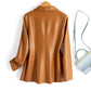 Blazer Faux Leather Longline with Notch Lapel and Single Button
