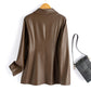 Blazer Faux Leather Longline with Notch Lapel and Single Button