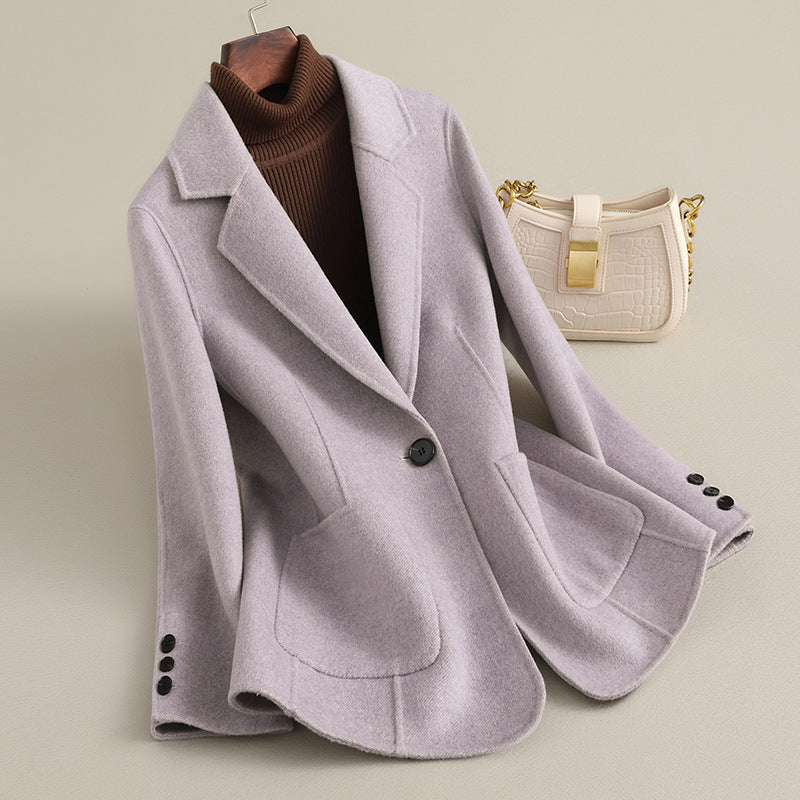 Blazer Wool Blend Longline with Notched Lapel and Single Button