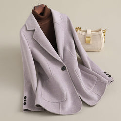 Blazer Wool Blend Longline with Notched Lapel and Single Button