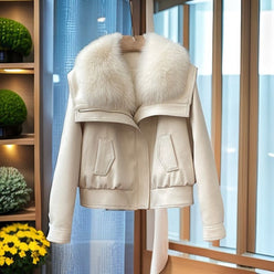 Jacket Faux Leather with Plush Faux Fur Collar, Relaxed Fit