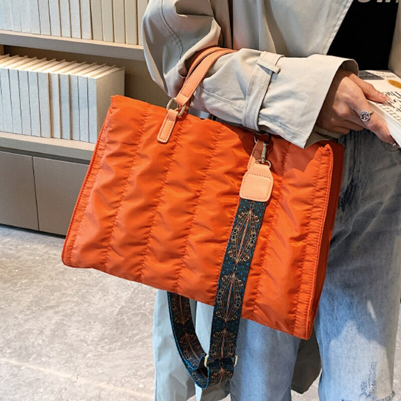 Tote Bag Quilted Cotton Nylon with Top Handles and Canvas Strap