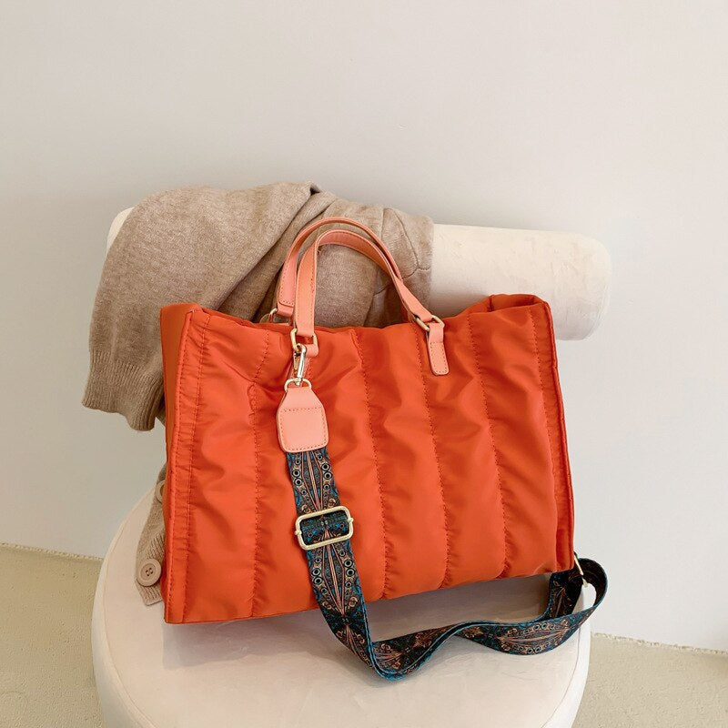 Tote Bag Quilted Cotton Nylon with Top Handles and Canvas Strap