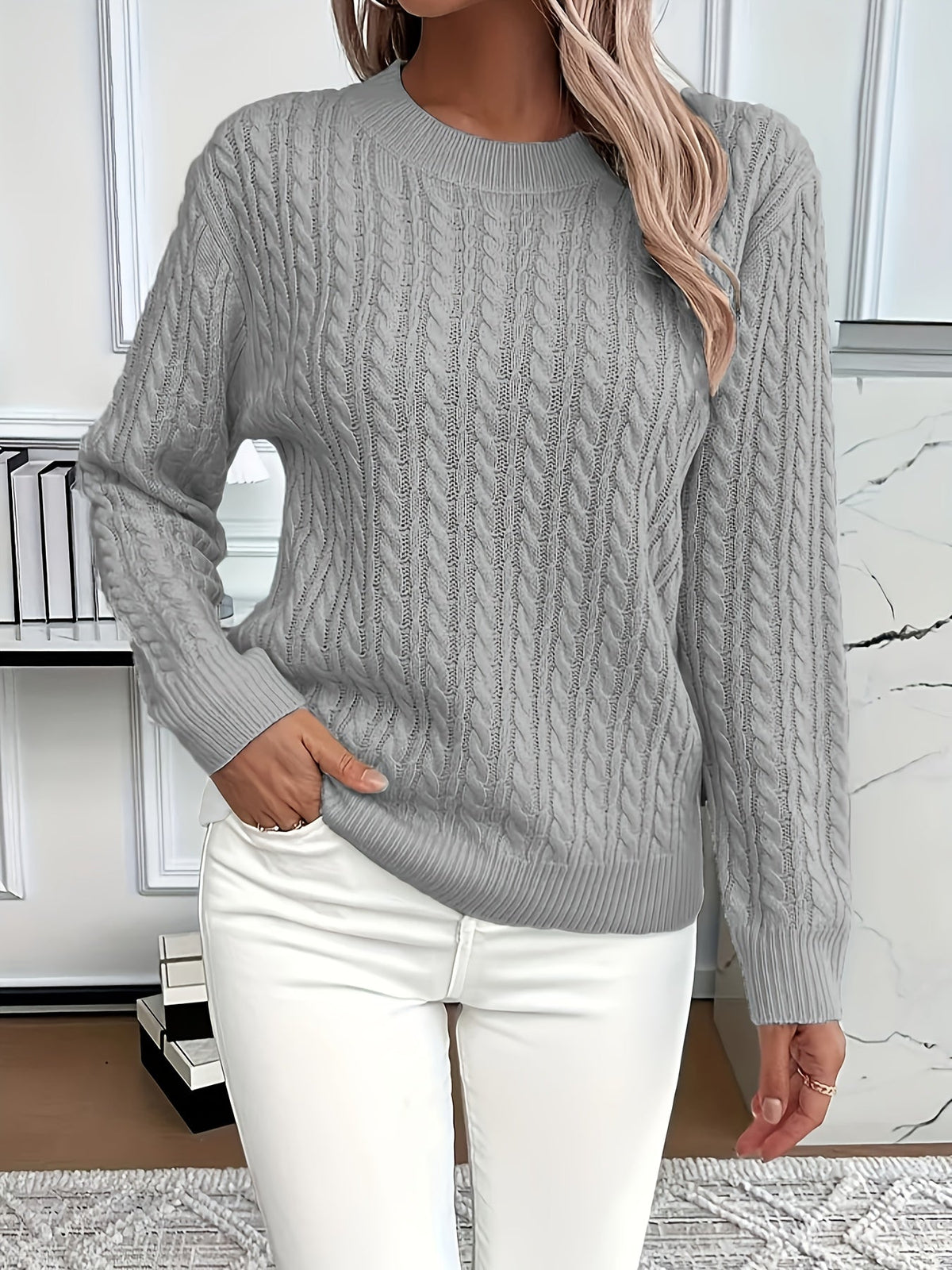 Oversized Cable Crewneck