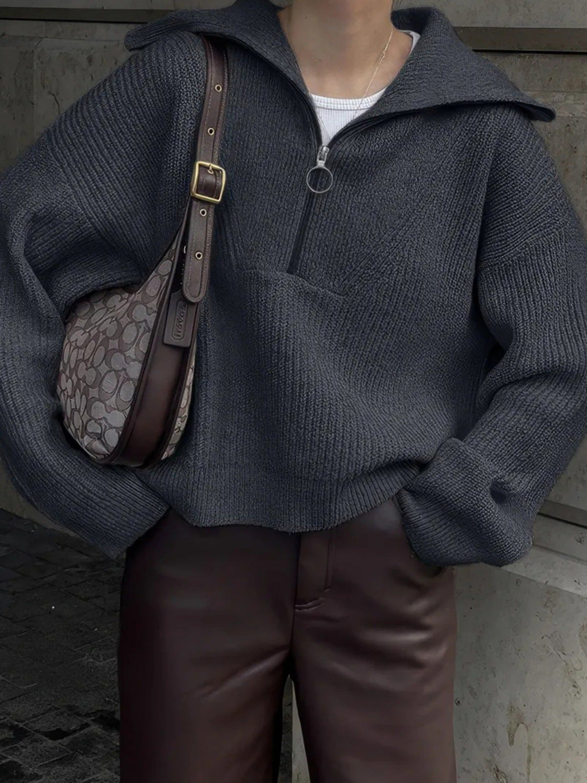 Oversized Wide Collar Half-Zip