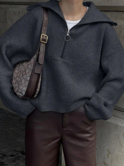 Oversized Wide Collar Half-Zip