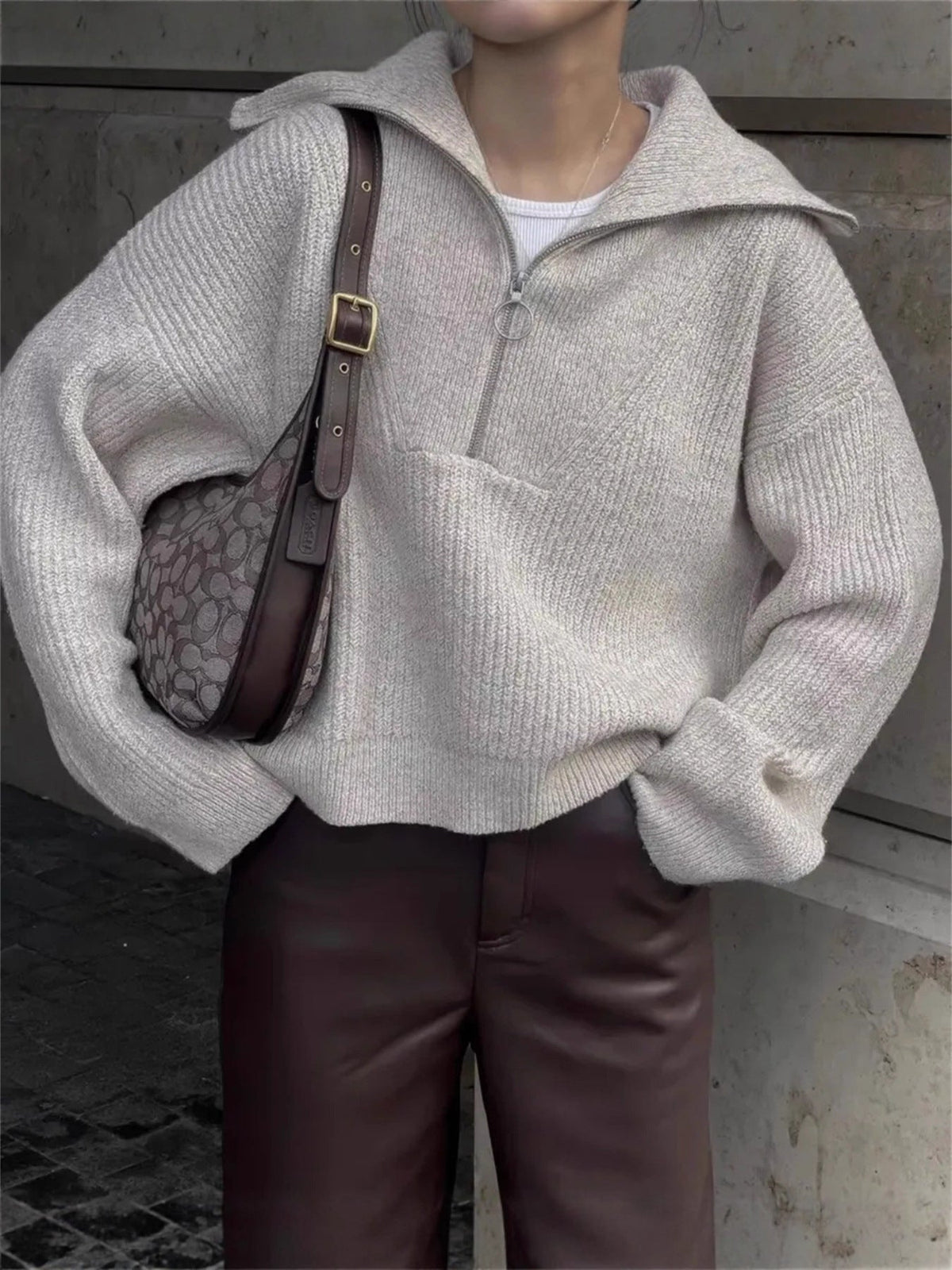 Oversized Wide Collar Half-Zip