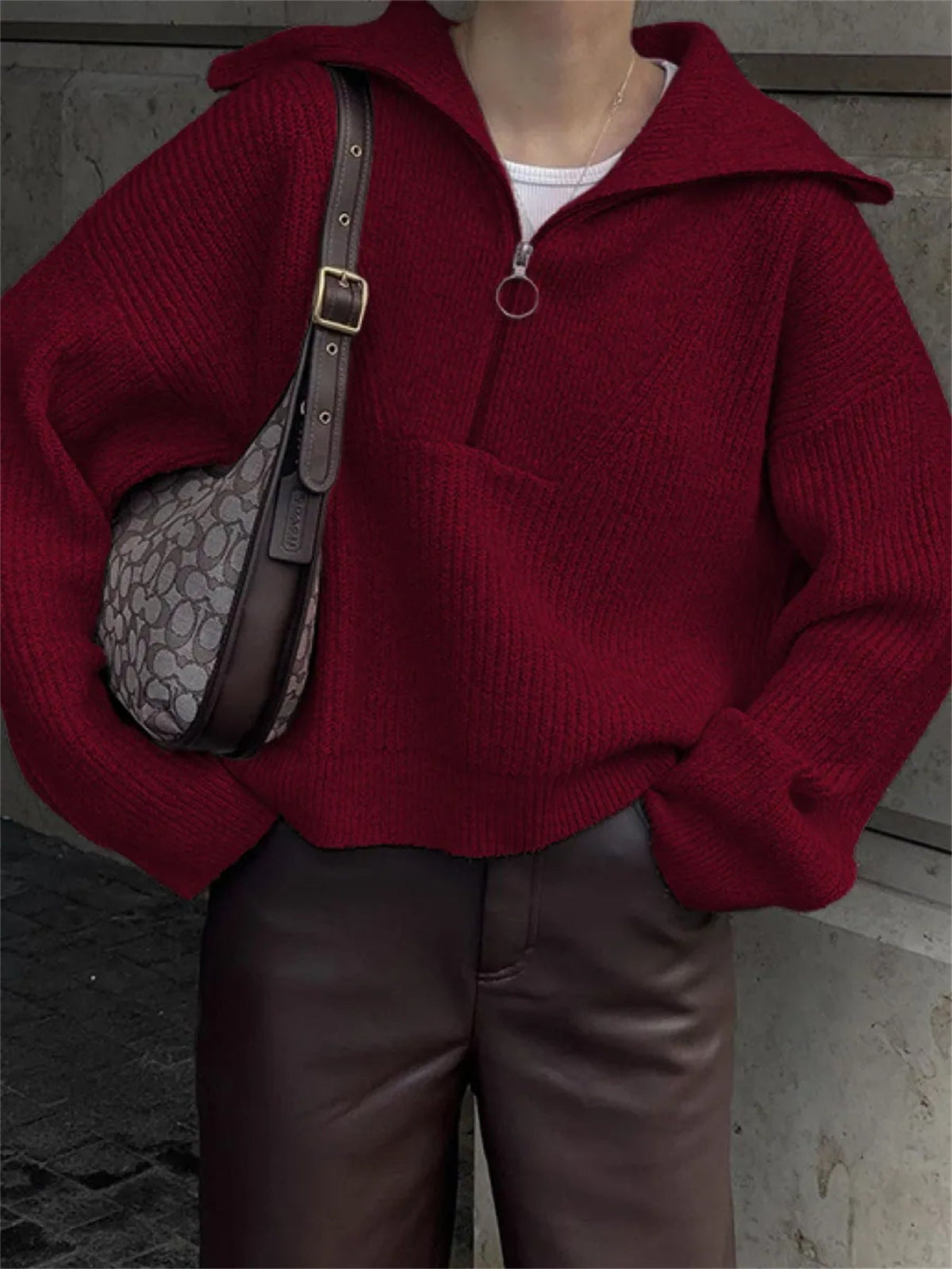 Oversized Wide Collar Half-Zip