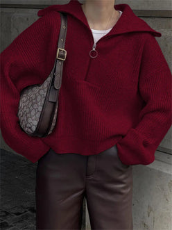 Oversized Wide Collar Half-Zip
