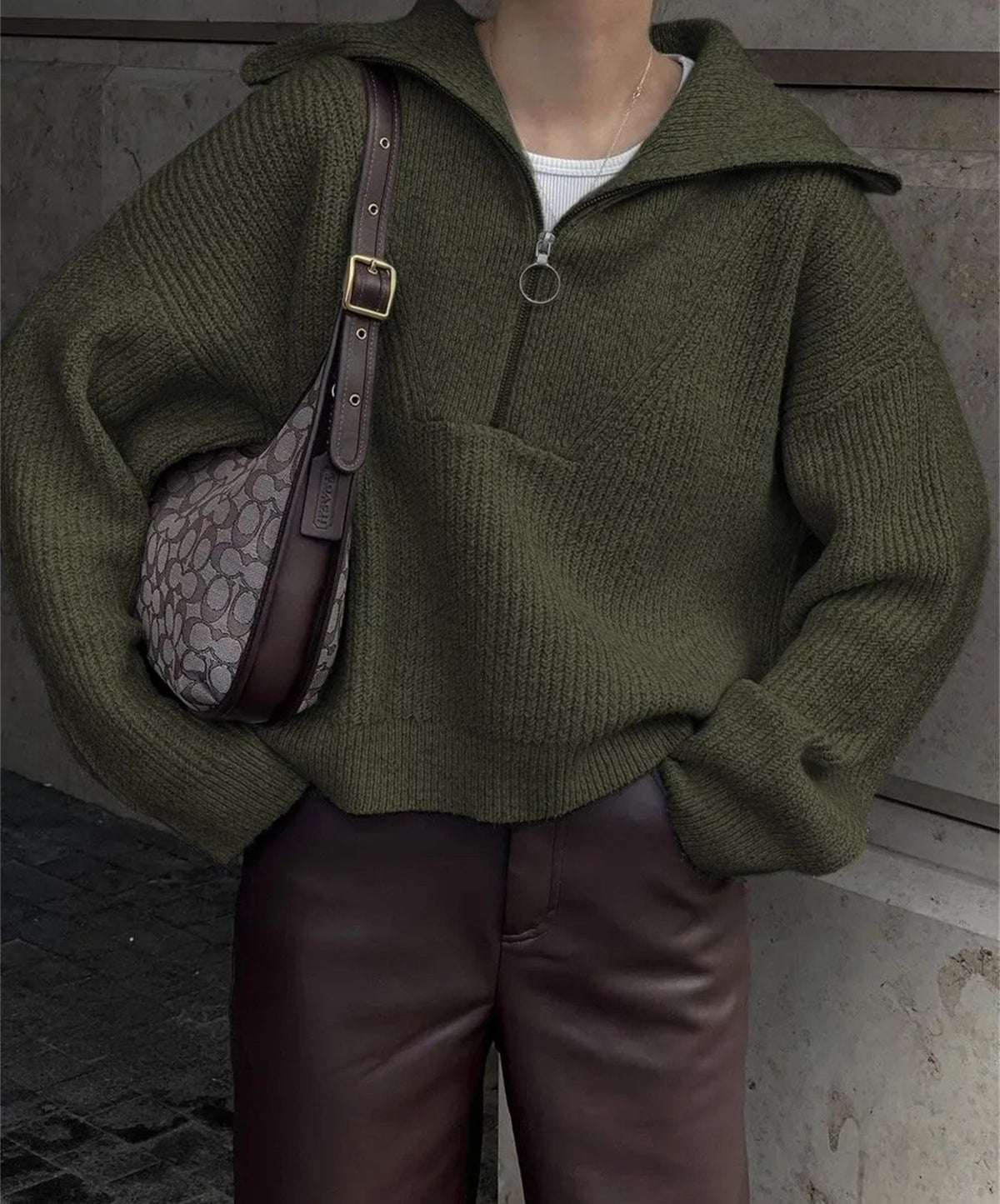 Oversized Wide Collar Half-Zip