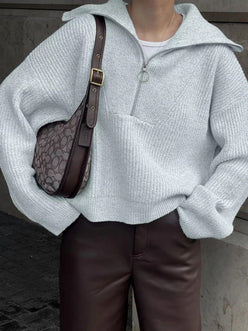 Oversized Wide Collar Half-Zip