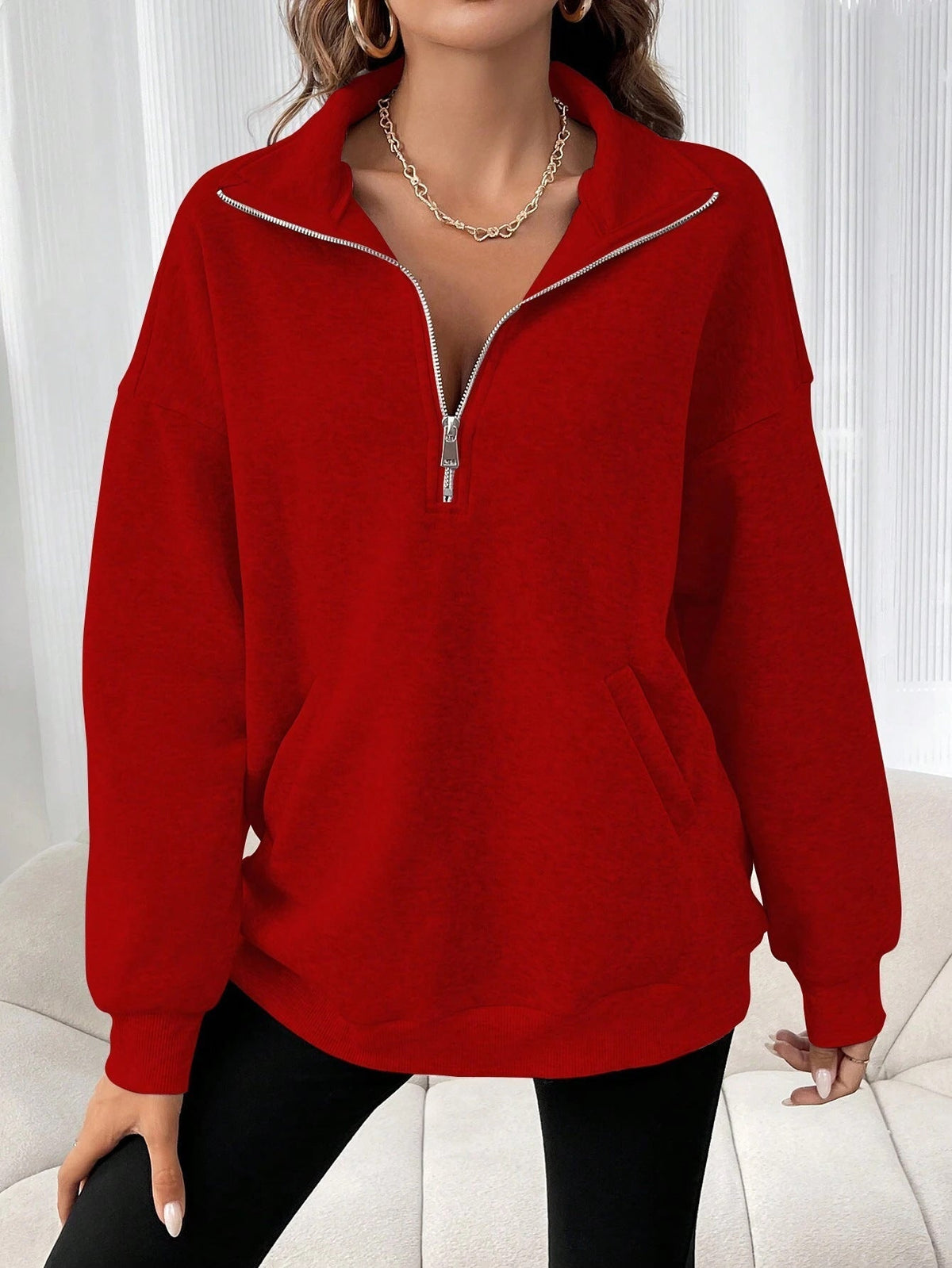 Oversized Half-Zip Pocket Sweatshirt