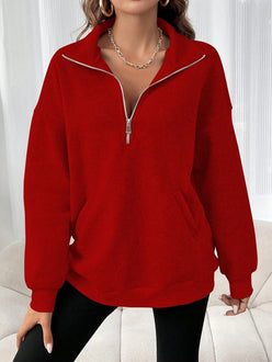 Oversized Half-Zip Pocket Sweatshirt