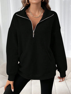 Oversized Half-Zip Pocket Sweatshirt