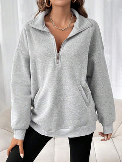 Oversized Half-Zip Pocket Sweatshirt