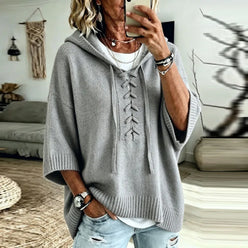 Lace-Up Hooded Knit Jumper