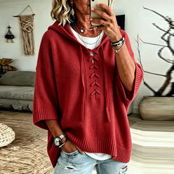 Lace-Up Hooded Knit Jumper
