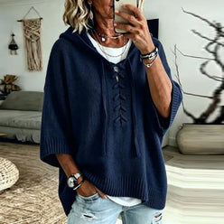 Lace-Up Hooded Knit Jumper
