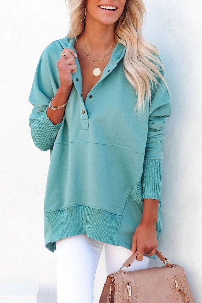 Snap Placket Oversized Hoodie