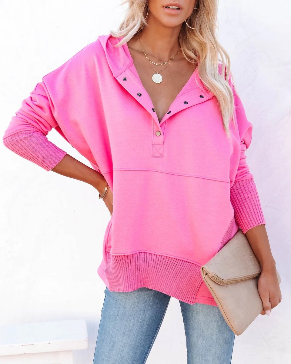 Snap Placket Oversized Hoodie