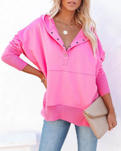 Snap Placket Oversized Hoodie