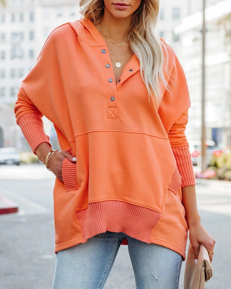 Snap Placket Oversized Hoodie