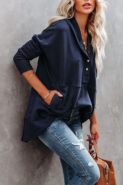 Snap Placket Oversized Hoodie