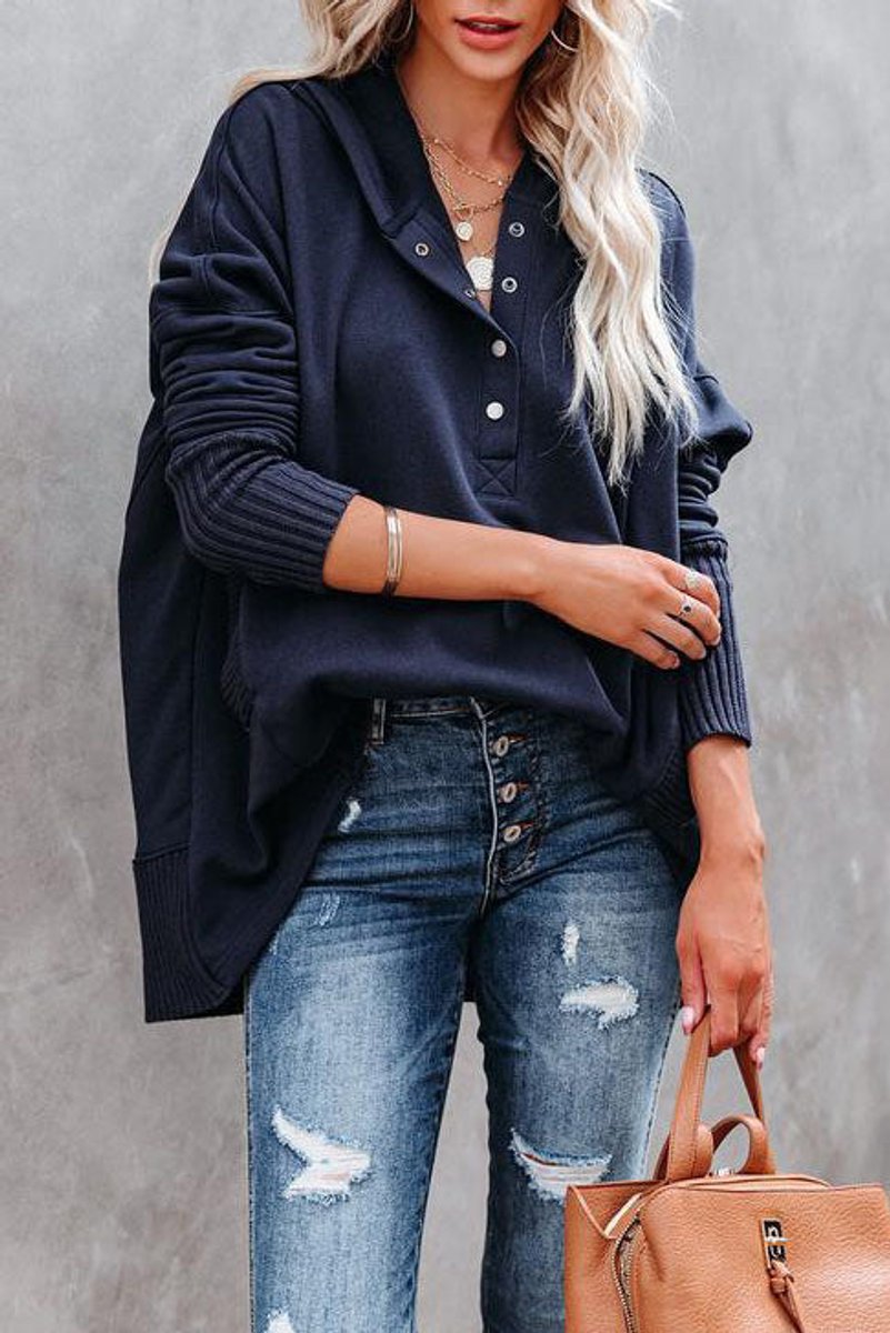 Snap Placket Oversized Hoodie