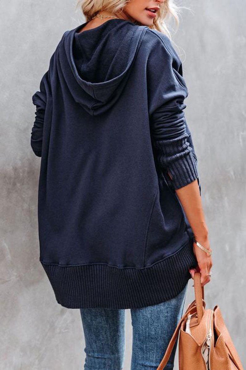 Snap Placket Oversized Hoodie