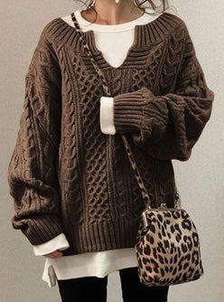 Oversized Cable V-Neck Jumper