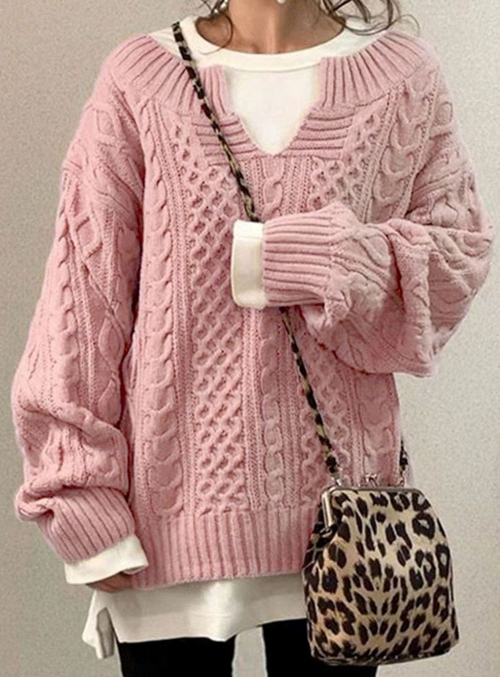 Oversized Cable V-Neck Jumper