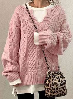 Oversized Cable V-Neck Jumper